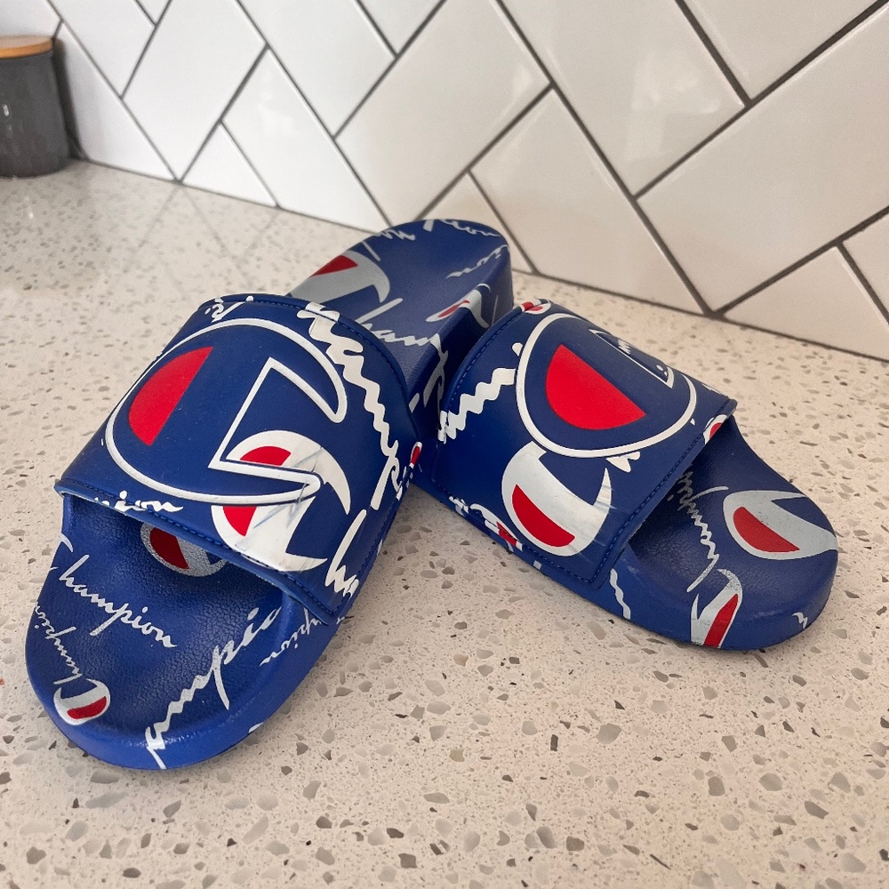 Blue Champion Slides Size 8
